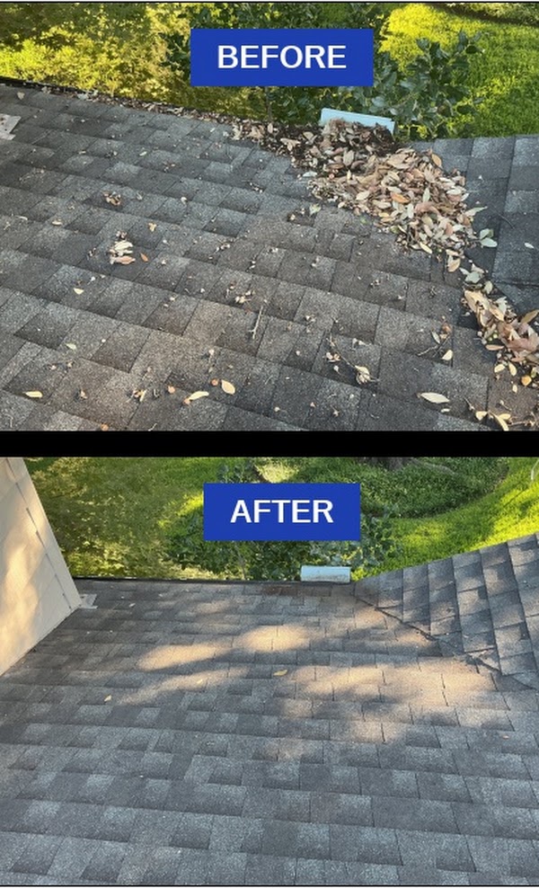 Residential gutter before and after debris removal