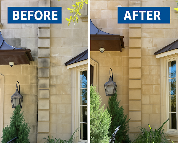 House exterior before and after professional soft washing