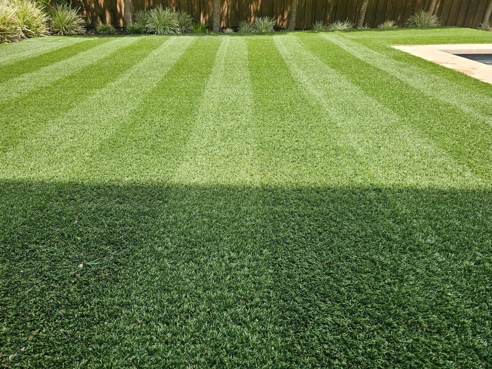 Clean, evenly brushed residential artificial turf